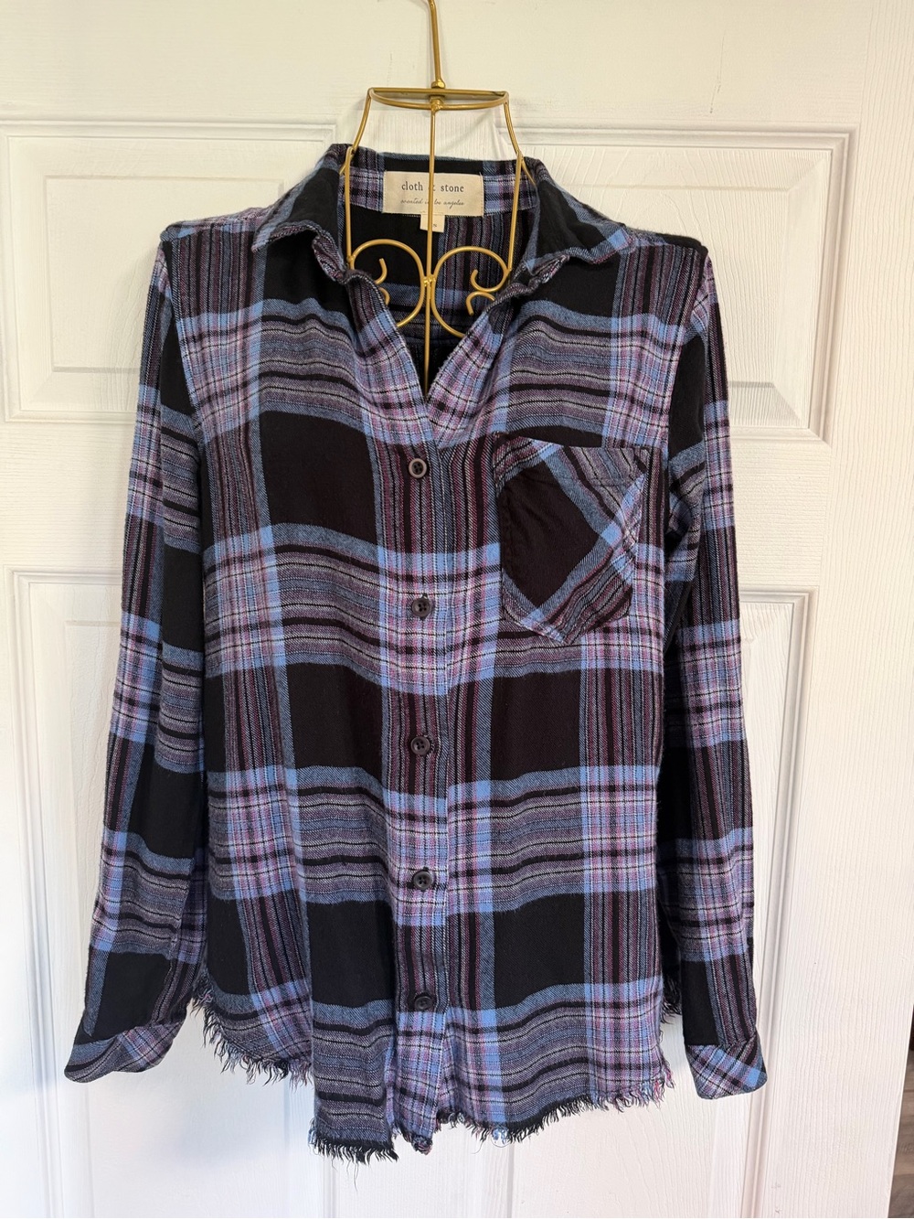 Button-Up Super Soft Plaid Tunic in Black & Lavender